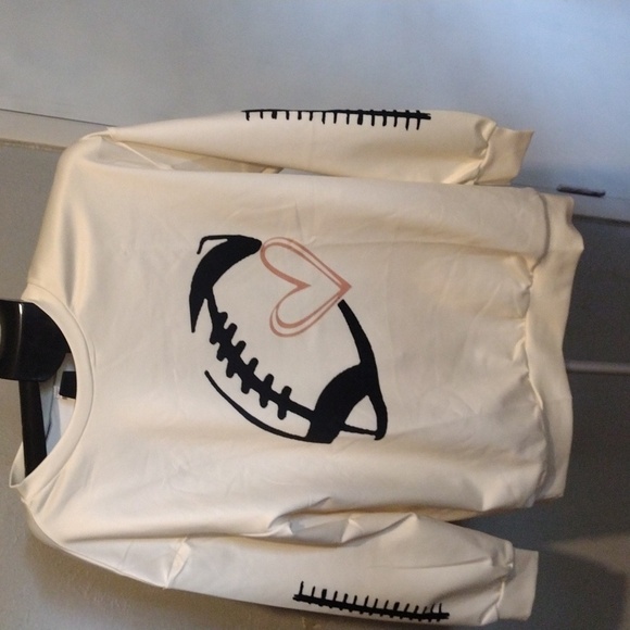 Cozy Football & Heart Sweatshirt – Black & Pink Graphic, Cream, Size S NWOT - Picture 2 of 5